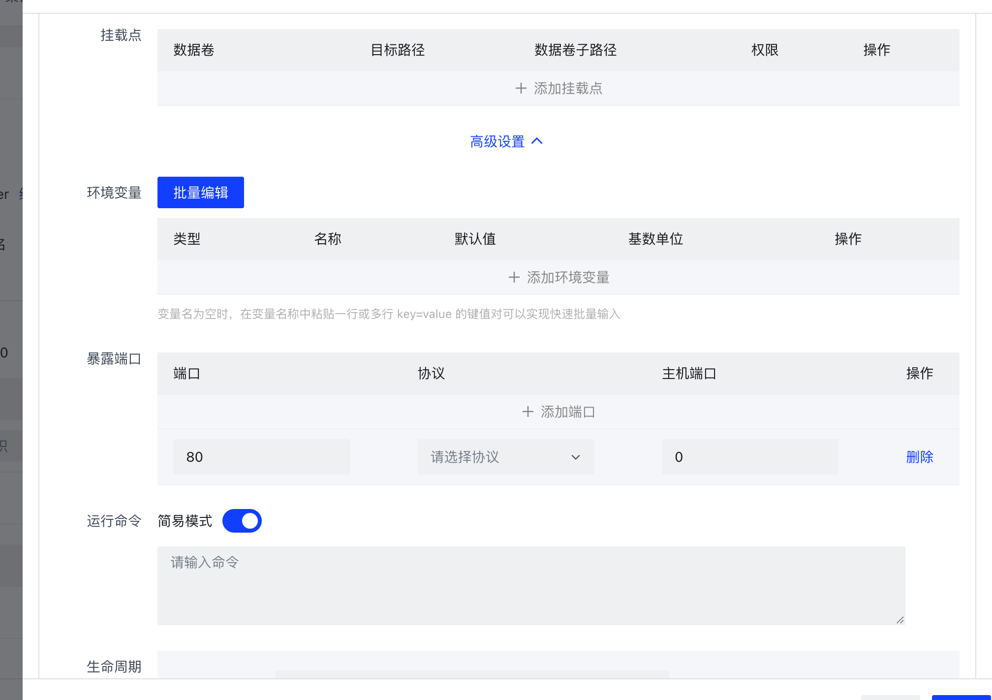 应用配置高级项